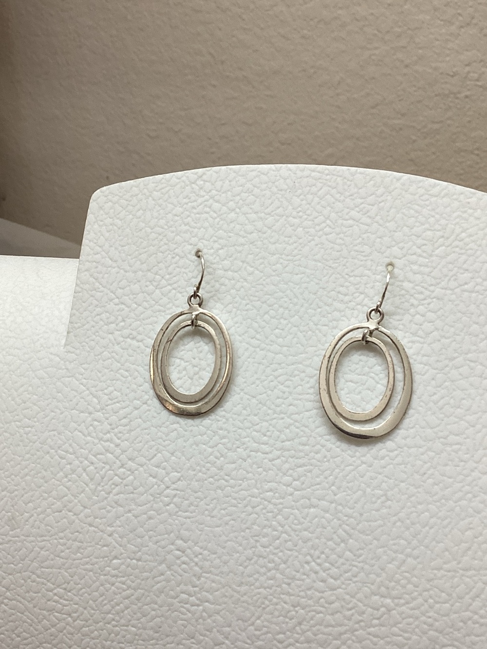 Silver Double Oval Drop Earrings - Women